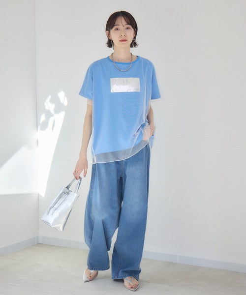 Paradise Picnic(パラダイスピクニック)の「チュール重ね箔プリントT(Tシャツ/カットソー・レディース・ブルー/アイボリー/ブラック・FREE)」の21枚目の写真