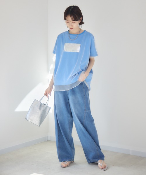 Paradise Picnic(パラダイスピクニック)の「チュール重ね箔プリントT(Tシャツ/カットソー・レディース・ブルー/アイボリー/ブラック・FREE)」の22枚目の写真