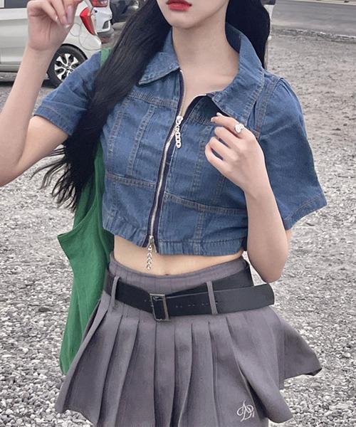 ディーゼル　♡ メタルロゴ　デニム風　トップス SALE】Washer Denim Oversized Short Shirt