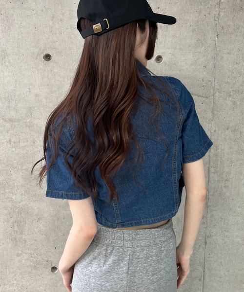 セール】ダブルZIPクロップド丈デニム半袖シャツ（シャツ