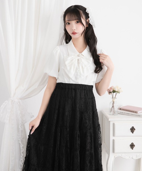 DearMyLoveRose(ディアマイラブローズ)の「リボン付角襟シャツブラウス【大きいサイズ有り】(シャツ/ブラウス・レディース・ホワイト/ブラック/チェック・3L/LL/LARGE/MEDIUM/SMALL)」の4枚目の写真
