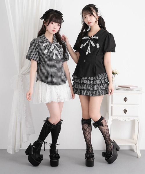 DearMyLoveRose(ディアマイラブローズ)の「リボン付角襟シャツブラウス【大きいサイズ有り】(シャツ/ブラウス・レディース・ホワイト/ブラック/チェック・3L/LL/LARGE/MEDIUM/SMALL)」の9枚目の写真