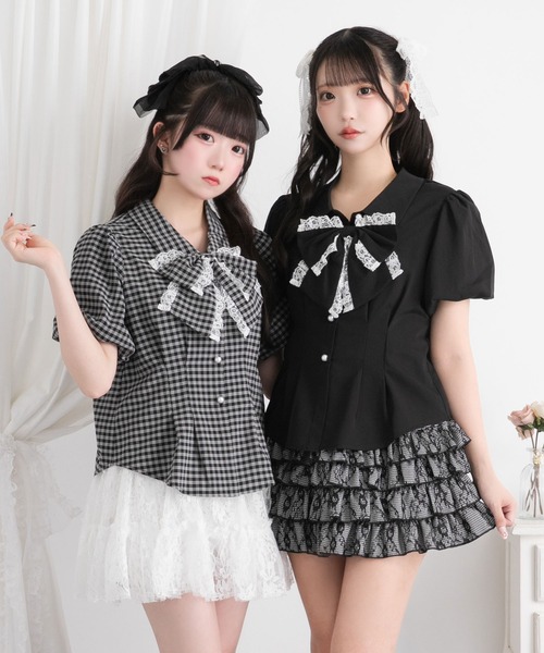 DearMyLoveRose(ディアマイラブローズ)の「リボン付角襟シャツブラウス【大きいサイズ有り】(シャツ/ブラウス・レディース・ホワイト/ブラック/チェック・3L/LL/LARGE/MEDIUM/SMALL)」の10枚目の写真