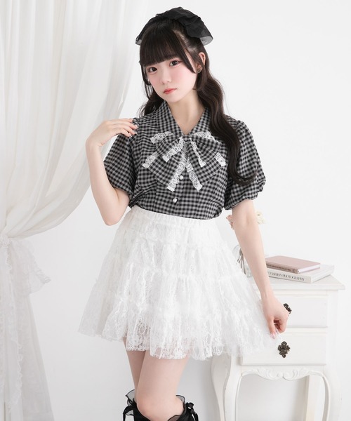 DearMyLoveRose(ディアマイラブローズ)の「リボン付角襟シャツブラウス【大きいサイズ有り】(シャツ/ブラウス・レディース・ホワイト/ブラック/チェック・3L/LL/LARGE/MEDIUM/SMALL)」の11枚目の写真