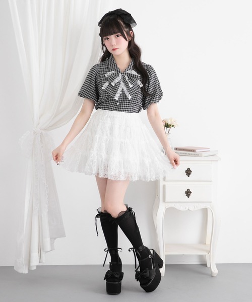 DearMyLoveRose(ディアマイラブローズ)の「リボン付角襟シャツブラウス【大きいサイズ有り】(シャツ/ブラウス・レディース・ホワイト/ブラック/チェック・3L/LL/LARGE/MEDIUM/SMALL)」の12枚目の写真