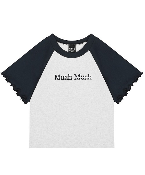 muahmuah(ムーアムーア)の「A'GEM/9 × .kom 『muah muah/ムーアムーア』STITCH RAGLAN FRILL HALF T-Shirt ステッチラグラン フリルハーフ Tシャツ(Tシャツ/カットソー・レディース・グレー/ホワイト/ピンク・FREE)」の15枚目の写真