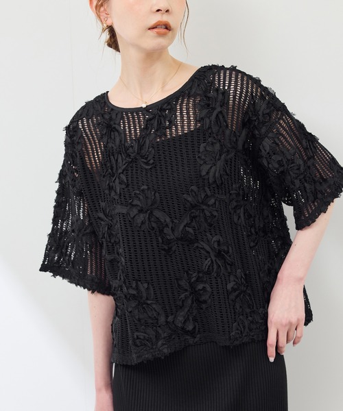 ROPE' PICNIC（ロペピクニック）の「メッシュコード刺繍プルオーバー（Tシャツ/カットソー・レディース・サックスブルー/ブラック/オフホワイト・38）」の3枚目の写真