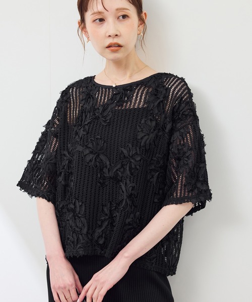 ROPE' PICNIC（ロペピクニック）の「メッシュコード刺繍プルオーバー（Tシャツ/カットソー・レディース・サックスブルー/ブラック/オフホワイト・38）」の10枚目の写真