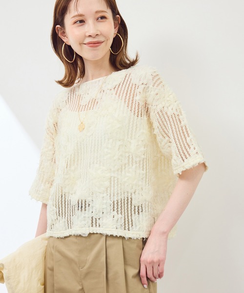 ROPE' PICNIC（ロペピクニック）の「メッシュコード刺繍プルオーバー（Tシャツ/カットソー・レディース・サックスブルー/ブラック/オフホワイト・38）」の16枚目の写真