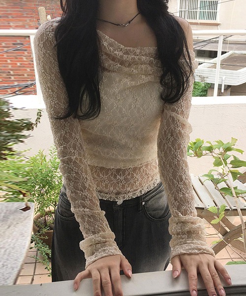 HALEY PESCA（ヘーリーペスカ）の「HALEY PESCA/ワンショルダー　シースルーレーストップス（Tシャツ/カットソー・レディース・ホワイト・LARGE/MEDIUM/SMALL）」の4枚目の写真