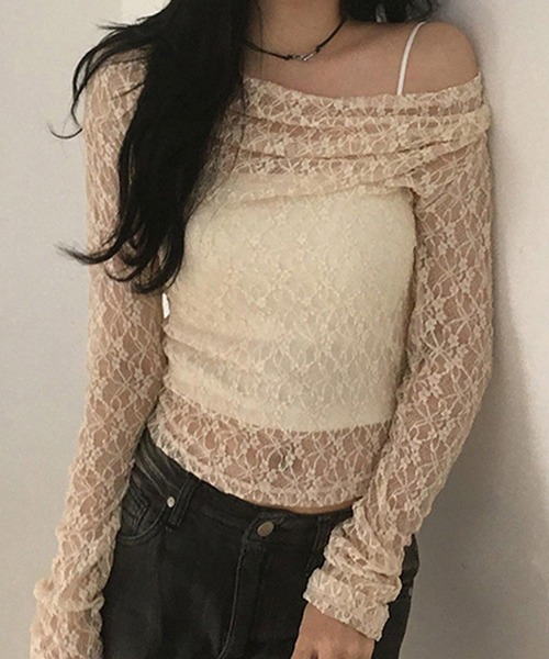 HALEY PESCA（ヘーリーペスカ）の「HALEY PESCA/ワンショルダー　シースルーレーストップス（Tシャツ/カットソー・レディース・ホワイト・LARGE/MEDIUM/SMALL）」の6枚目の写真