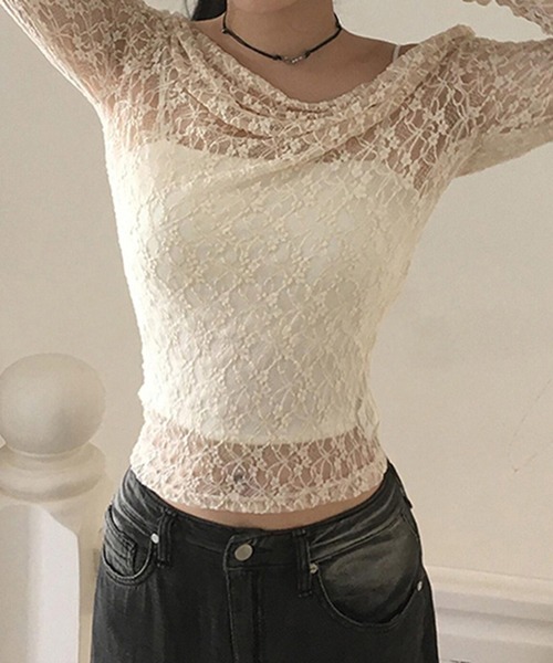 HALEY PESCA（ヘーリーペスカ）の「HALEY PESCA/ワンショルダー　シースルーレーストップス（Tシャツ/カットソー・レディース・ホワイト・LARGE/MEDIUM/SMALL）」の7枚目の写真