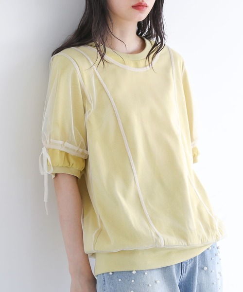 somari imagination(ソマリ イマジネーション)の「『チュールレイヤードカットソー』(Tシャツ/カットソー・レディース・イエロー/ネイビー・2/1)」の2枚目の写真
