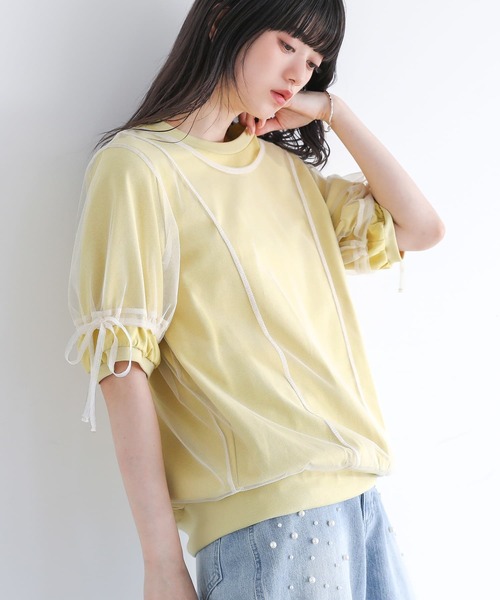 somari imagination(ソマリ イマジネーション)の「『チュールレイヤードカットソー』(Tシャツ/カットソー・レディース・イエロー/ネイビー・2/1)」の4枚目の写真