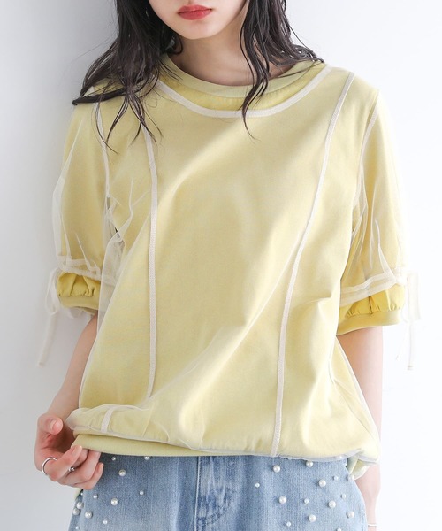 somari imagination(ソマリ イマジネーション)の「『チュールレイヤードカットソー』(Tシャツ/カットソー・レディース・イエロー/ネイビー・2/1)」の3枚目の写真