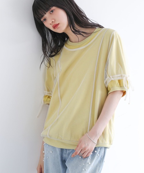 somari imagination(ソマリ イマジネーション)の「『チュールレイヤードカットソー』(Tシャツ/カットソー・レディース・イエロー/ネイビー・2/1)」の6枚目の写真
