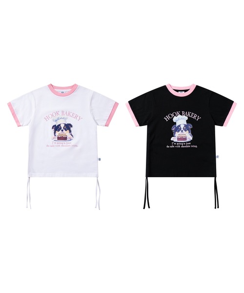 HOOK(フック)の「【HOOK】for girls 裾シャーリングレトロわんちゃんプリントリンガーTEE (SS)(Tシャツ/カットソー・レディース・ブラック/ホワイト・LARGE/SMALL/MEDIUM)」の4枚目の写真