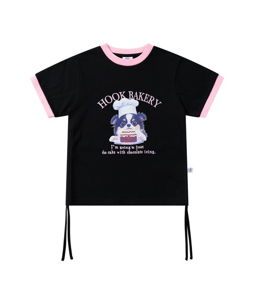 HOOK(フック)の「【HOOK】for girls 裾シャーリングレトロわんちゃんプリントリンガーTEE (SS)(Tシャツ/カットソー・レディース・ブラック/ホワイト・LARGE/SMALL/MEDIUM)」の5枚目の写真