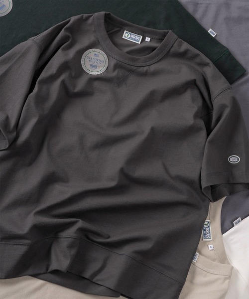 DISCUS（ディスカス）の「【71】【DISCUS/ディスカス】USAコットンブレンド オーバルワッペン ワンポイント刺繍＆ピスネームタグデザイン 半袖スウェットTシャツ（Tシャツ/カットソー・メンズ・アッシュグレー/ブラック/ネイビー/ホワイト/ブルーグレー/グレイッシュベージュ/チャコールグレー/グリーン・XL/L/M）」の3枚目の写真