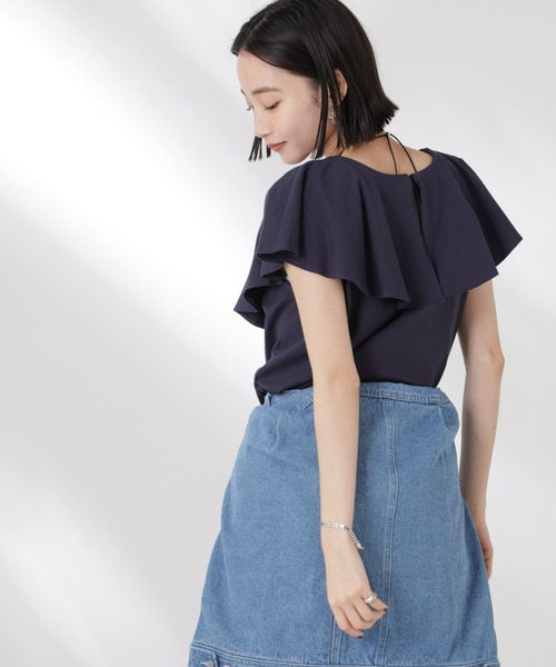 NANO universe（ナノユニバース）の「ラッフルカラーカットノースリーブトップス（Tシャツ/カットソー・レディース・ホワイト/パープル/ネイビー・FREE）」の12枚目の写真