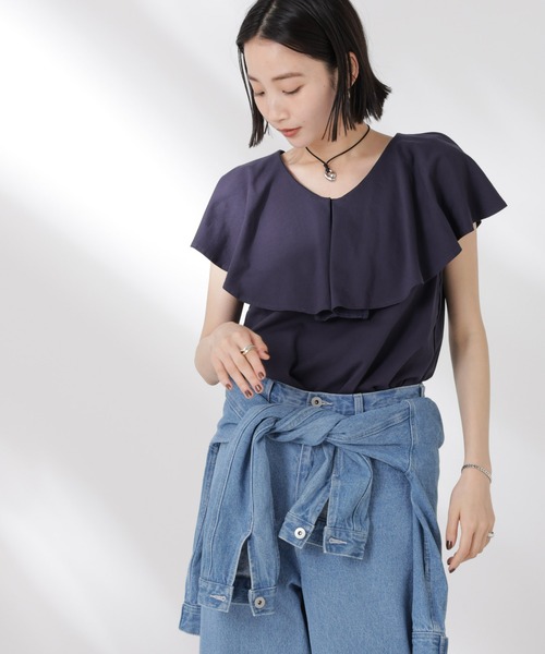 NANO universe（ナノユニバース）の「ラッフルカラーカットノースリーブトップス（Tシャツ/カットソー・レディース・ホワイト/パープル/ネイビー・FREE）」の13枚目の写真