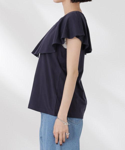 NANO universe（ナノユニバース）の「ラッフルカラーカットノースリーブトップス（Tシャツ/カットソー・レディース・ホワイト/パープル/ネイビー・FREE）」の7枚目の写真