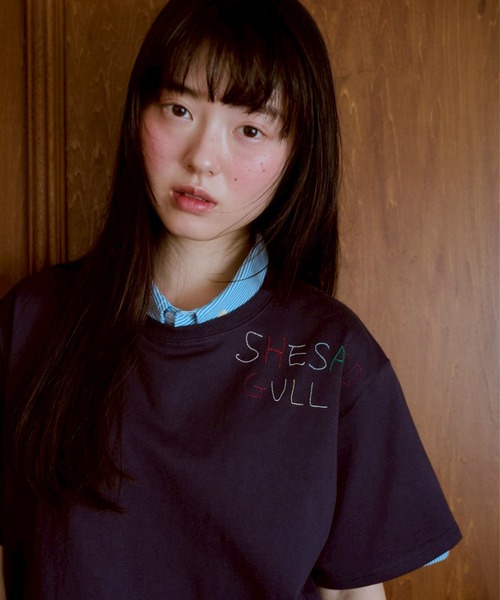 common gull products.(コモンガルプロダクツ)の「shesaidthat×common gull products. こんにちは、コーヒーでもどうですか?” stitch tee ”(Tシャツ/カットソー・レディース・ホワイト系/ネイビー/ピンク系/サックスブルー系・SMALL/LARGE/MEDIUM)」の15枚目の写真
