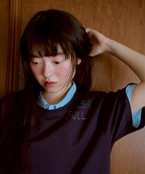 common gull products.(コモンガルプロダクツ)の「shesaidthat×common gull products. こんにちは、コーヒーでもどうですか?” stitch tee ”(Tシャツ/カットソー・レディース・ホワイト系/ネイビー/ピンク系/サックスブルー系・SMALL/LARGE/MEDIUM)」の11枚目の写真
