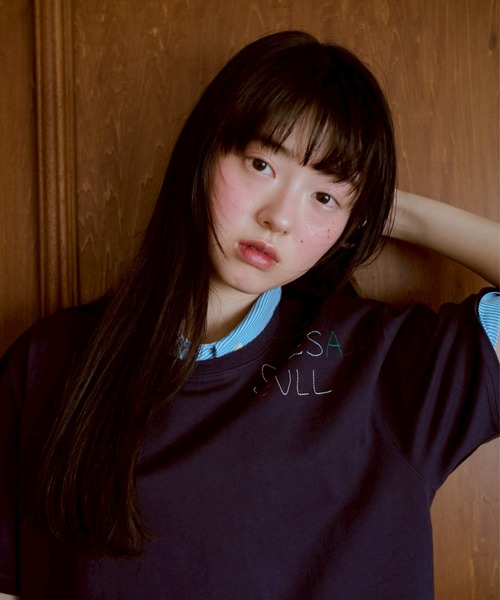 common gull products.(コモンガルプロダクツ)の「shesaidthat×common gull products. こんにちは、コーヒーでもどうですか?” stitch tee ”(Tシャツ/カットソー・レディース・ホワイト系/ネイビー/ピンク系/サックスブルー系・SMALL/LARGE/MEDIUM)」の12枚目の写真