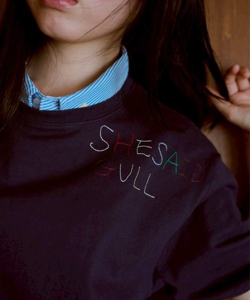 common gull products.(コモンガルプロダクツ)の「shesaidthat×common gull products. こんにちは、コーヒーでもどうですか?” stitch tee ”(Tシャツ/カットソー・レディース・ホワイト系/ネイビー/ピンク系/サックスブルー系・SMALL/LARGE/MEDIUM)」の14枚目の写真