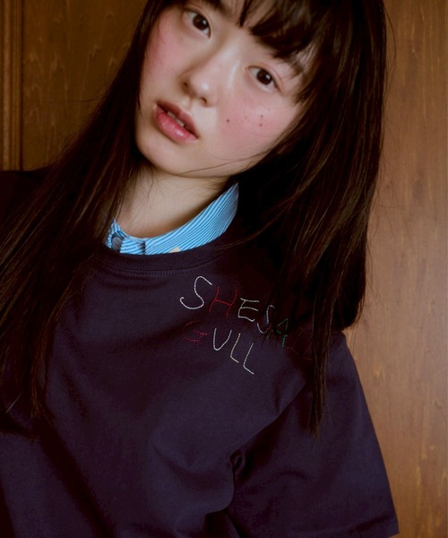 common gull products.(コモンガルプロダクツ)の「shesaidthat×common gull products. こんにちは、コーヒーでもどうですか?” stitch tee ”(Tシャツ/カットソー・レディース・ホワイト系/ネイビー/ピンク系/サックスブルー系・SMALL/LARGE/MEDIUM)」の6枚目の写真