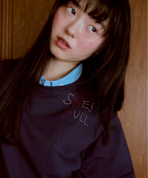 common gull products.(コモンガルプロダクツ)の「shesaidthat×common gull products. こんにちは、コーヒーでもどうですか?” stitch tee ”(Tシャツ/カットソー・レディース・ホワイト系/ネイビー/ピンク系/サックスブルー系・SMALL/LARGE/MEDIUM)」の7枚目の写真