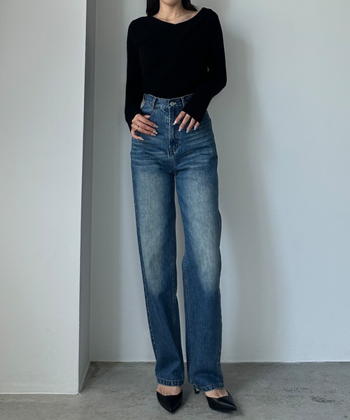 Louere（ルエレ）の「薄手ドレープリブニットトップス（ニット/セーター・レディース・ブラック/アイボリー/ブラウン/ネイビー/チャコール・SMALL/LARGE/MEDIUM）」の9枚目の写真