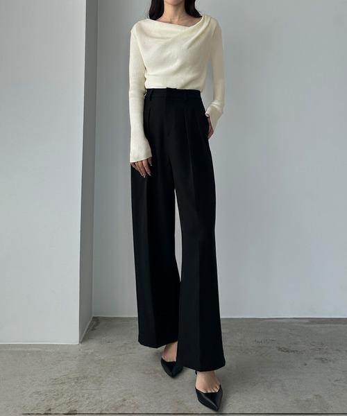 Louere（ルエレ）の「薄手ドレープリブニットトップス（ニット/セーター・レディース・ブラック/アイボリー/ブラウン/ネイビー/チャコール・SMALL/LARGE/MEDIUM）」の15枚目の写真