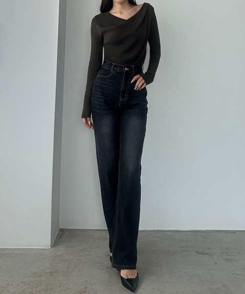 Louere（ルエレ）の「薄手ドレープリブニットトップス（ニット/セーター・レディース・ブラック/アイボリー/ブラウン/ネイビー/チャコール・SMALL/LARGE/MEDIUM）」の20枚目の写真