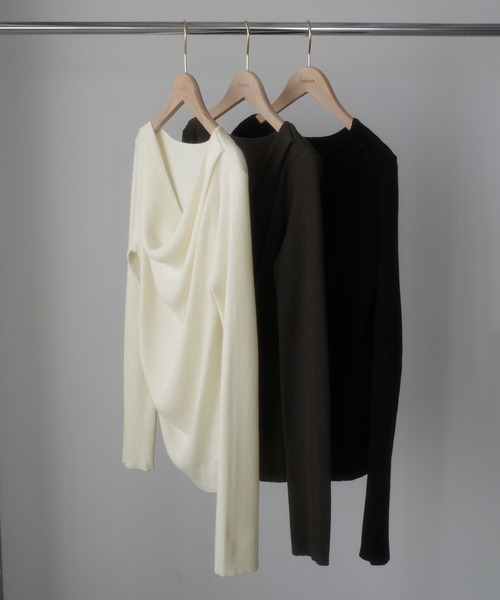 Louere（ルエレ）の「薄手ドレープリブニットトップス（ニット/セーター・レディース・ブラック/アイボリー/ブラウン/ネイビー/チャコール・SMALL/LARGE/MEDIUM）」の22枚目の写真