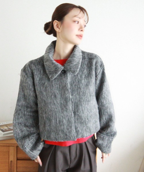 【Eclat one】シャギー ショート丈 コート ジャケット セール】【Eclat one】シャギー ショート丈 コート ジャケット