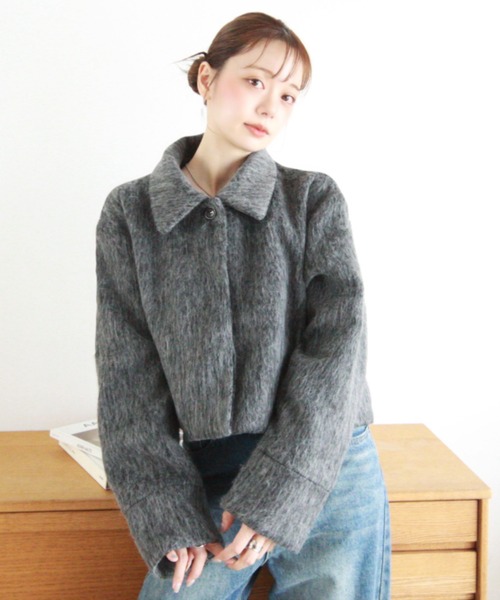 【Eclat one】シャギー ショート丈 コート ジャケット セール】【Eclat one】シャギー ショート丈 コート ジャケット