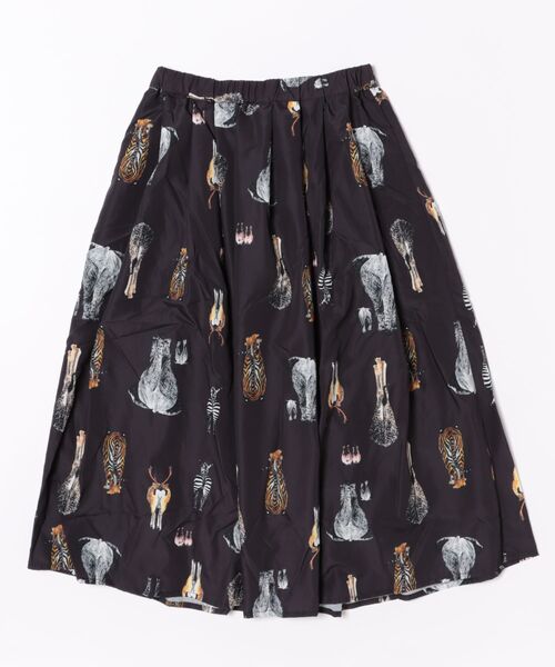 BARNDOOR(バーンドア)の「(BD)【ihana】ポリエステル アニマルヒップ タック フレアスカート(スカート・レディース・ブラック系/イエロー系/アイボリー系・FREE)」の2枚目の写真