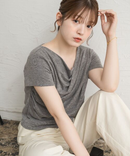 RETRO GIRL（レトロガール）の「ドレープラメCT（Tシャツ/カットソー・レディース・ブルー/ブラウン/チャコールグレー/ナチュラル/ブラック・FREE）」の6枚目の写真