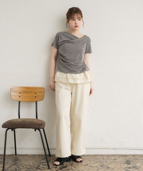 RETRO GIRL（レトロガール）の「ドレープラメCT（Tシャツ/カットソー・レディース・ブルー/ブラウン/チャコールグレー/ナチュラル/ブラック・FREE）」の7枚目の写真