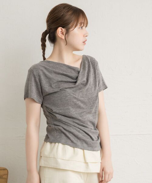 RETRO GIRL（レトロガール）の「ドレープラメCT（Tシャツ/カットソー・レディース・ブルー/ブラウン/チャコールグレー/ナチュラル/ブラック・FREE）」の12枚目の写真