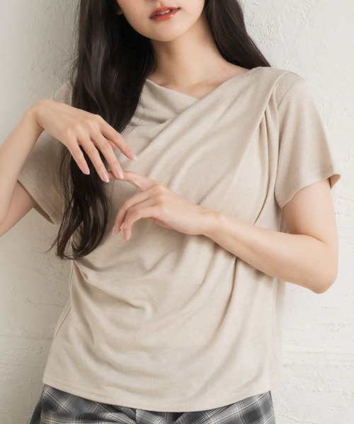 RETRO GIRL（レトロガール）の「ドレープラメCT（Tシャツ/カットソー・レディース・ブルー/ブラウン/チャコールグレー/ナチュラル/ブラック・FREE）」の4枚目の写真