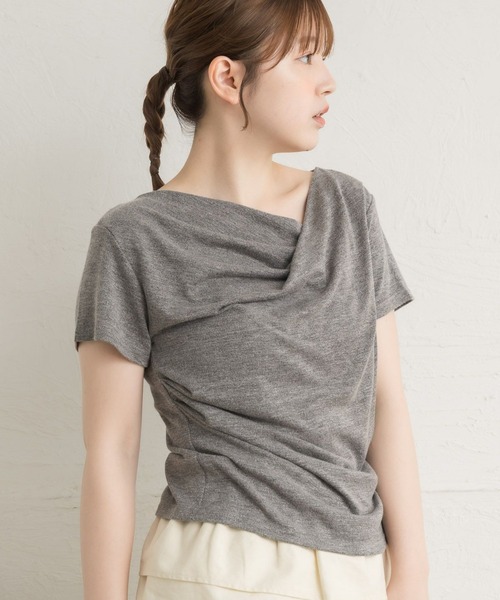 RETRO GIRL（レトロガール）の「ドレープラメCT（Tシャツ/カットソー・レディース・ブルー/ブラウン/チャコールグレー/ナチュラル/ブラック・FREE）」の2枚目の写真