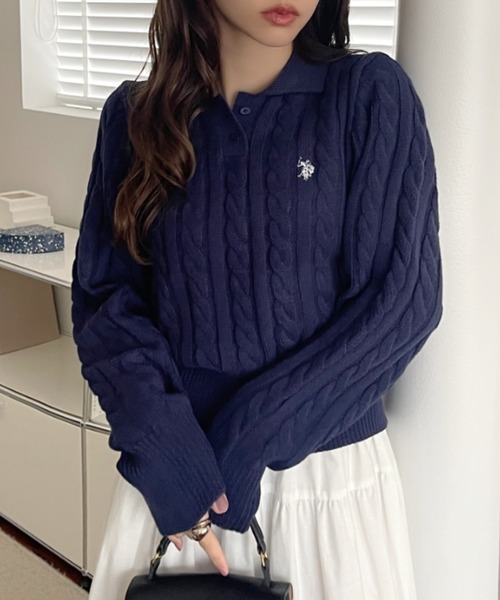 セール】【Ada.別注 U.S. POLO ASSN】ケーブル 長袖 ニット ポロシャツ