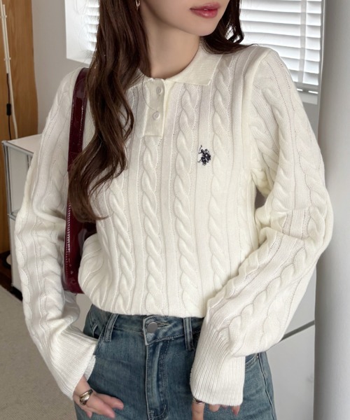 ポロシャツ ポロ 「Ada.別注 U.S. POLO ASSN」ケーブル 長袖 ニット ポロシャツ レディース U.S. POLO ASSN. ポロシャツ ポロ /ユーエスポロアッスン Ada