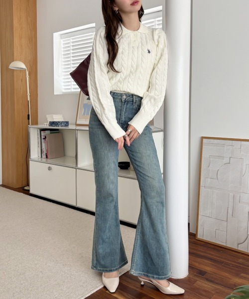 U.S. POLO ASSN.（ユーエスポロアッスン）の「【Ada.別注 U.S. POLO ASSN】ケーブル 長袖 ニット ポロシャツ（ニット/セーター・レディース・ホワイト/ネイビー/ブラック・M/L）」の20枚目の写真
