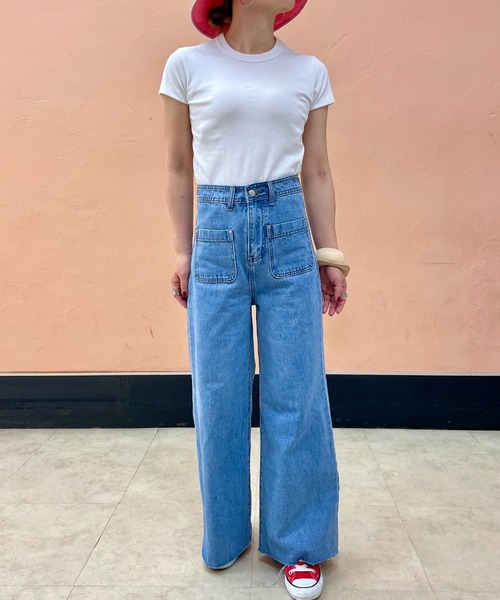ウォッシュデニム パッチポケット付き フレア ブルージーンズ フレアジーンズ - ブルー | ZARA Japan / 日本