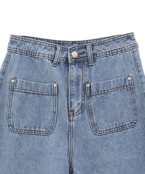 セール】フロントポケットハイウエストフレアデニム(comochi セール】フロントポケットハイウエストフレアデニム(comochi