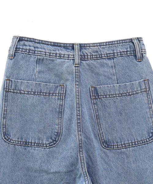 ISOOK（アイスー）の「フロントポケットハイウエストフレアデニム(comochi select) / ジーンズ フレアデニム デザインデニム フレアパンツ ジーパン ハイウエスト ロング インディゴ ライトブルー ブルー 青（デニムパンツ・レディース・ライトブルー/ブルー・S/M）」の19枚目の写真